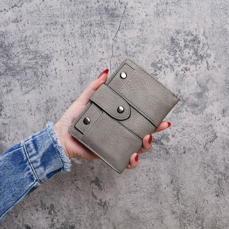 Stylish Women's Short Retro Frosted Rivet Buckle