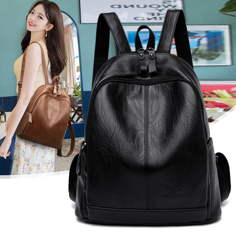 Women's Soft Leather Korean Fashion Large Capacity Backpacks