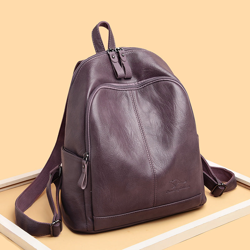 Women's Soft Leather Korean Fashion Large Capacity Backpacks