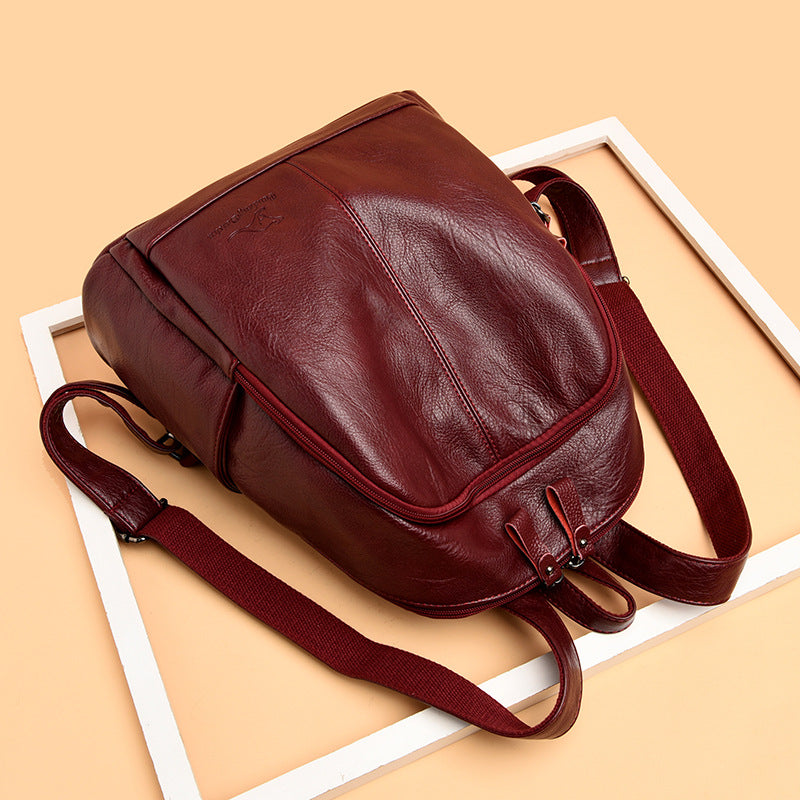 Women's Soft Leather Korean Fashion Large Capacity Backpacks