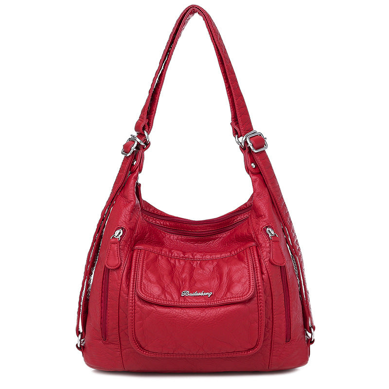 Women's Capacity Simple Portable Washed Soft Leather Korean Handbags