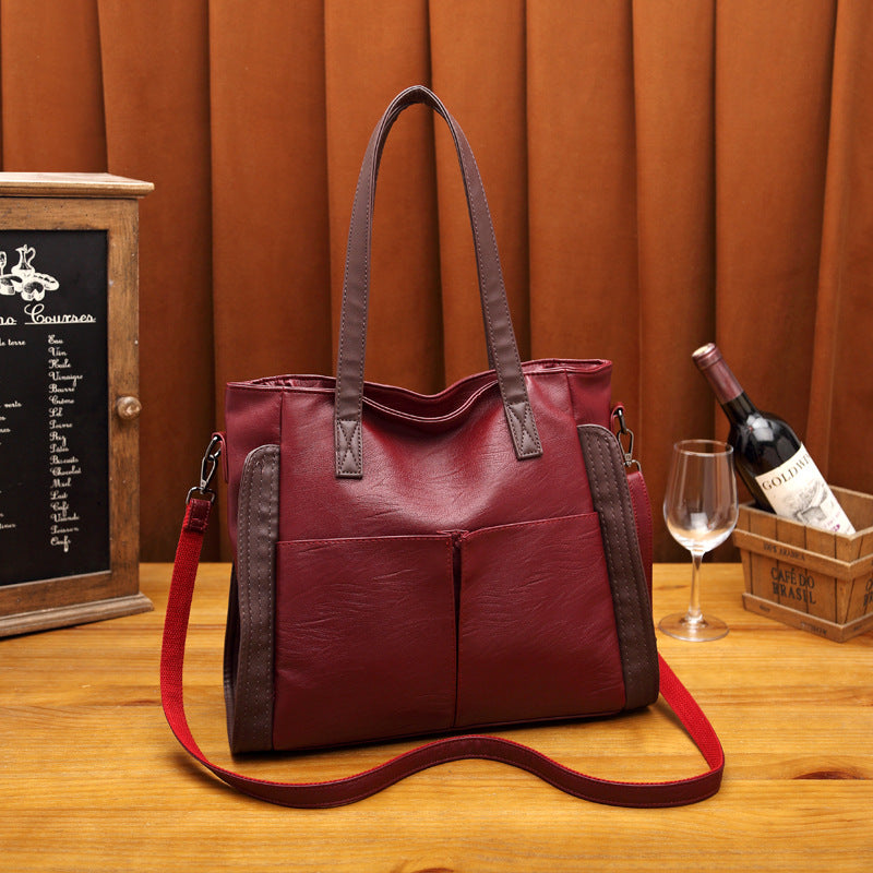 Women's Capacity Soft Leather Textured Big Trendy Shoulder Bags