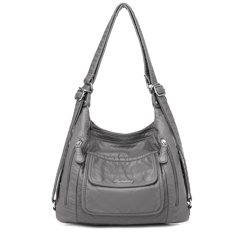 Women's Capacity Simple Portable Washed Soft Leather Korean Handbags
