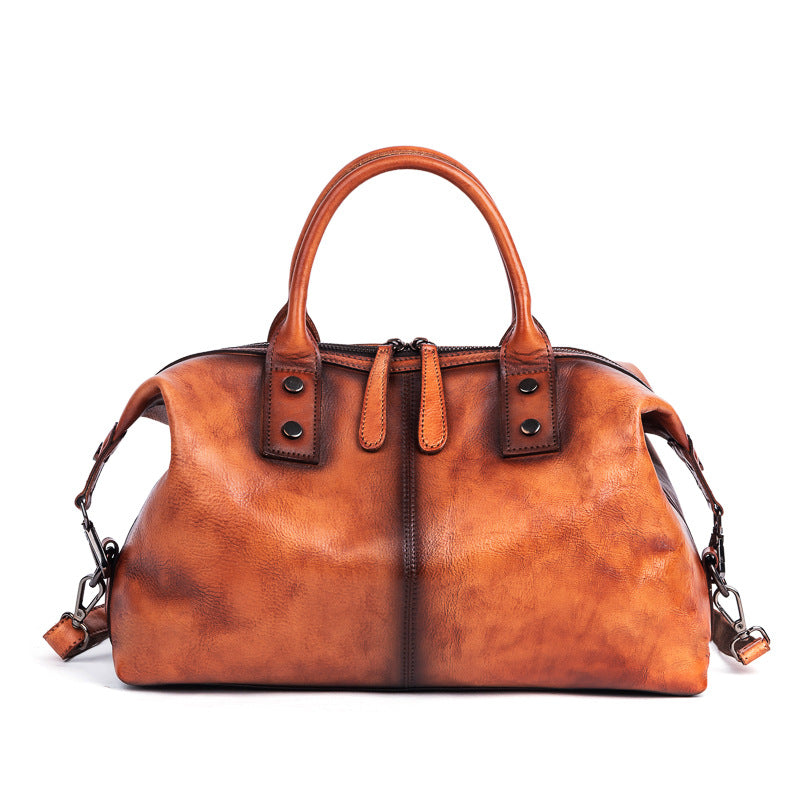 Women's Retro First Layer Cowhide Brushed Large Handbags