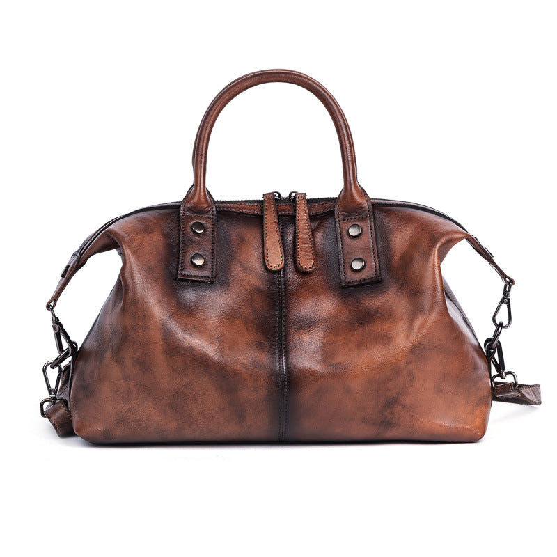 Women's Retro First Layer Cowhide Brushed Large Handbags