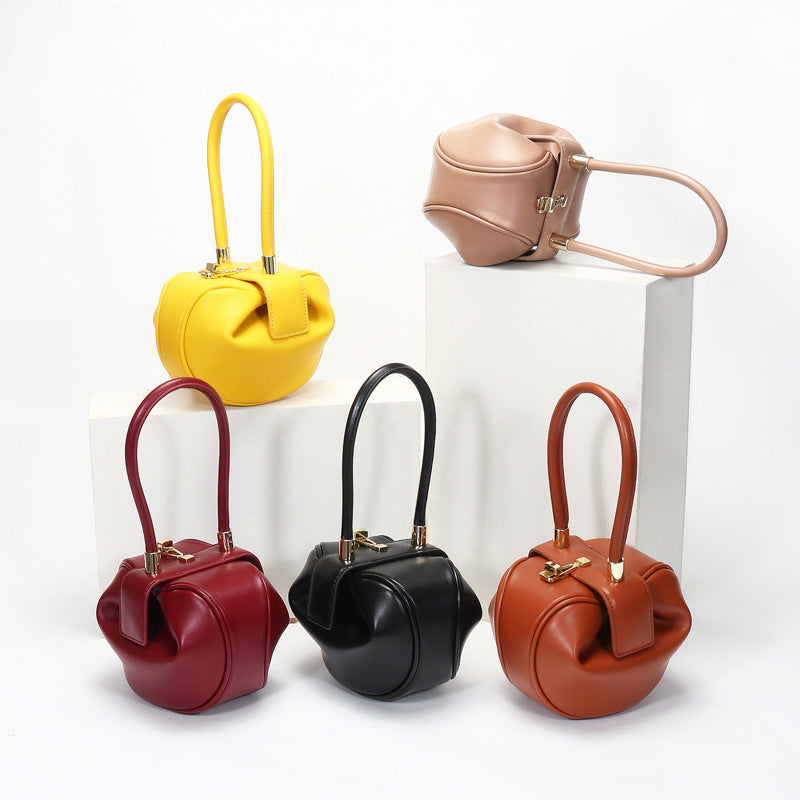Women's Versatile Design Vintage Wonton Dumpling Genuine Handbags