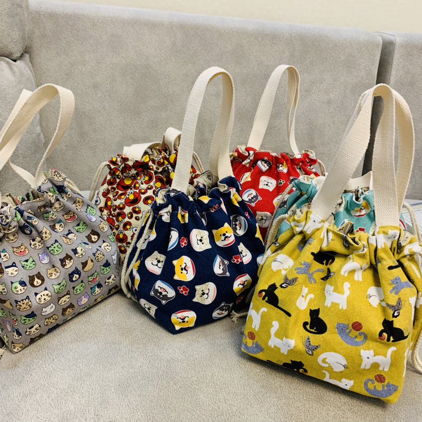 Style Lunch Box Drawstring Pull String Storage Bags