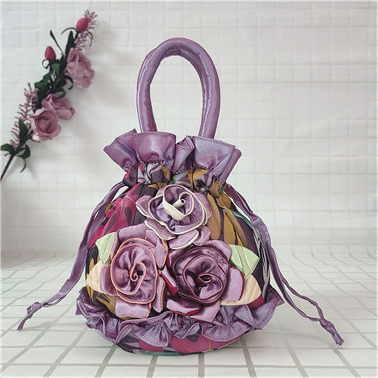 Women's Flower Ethnic Style Cloth Drawstring Handbags