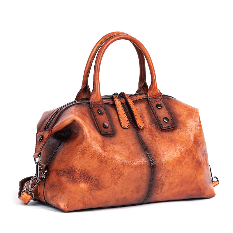 Women's Retro First Layer Cowhide Brushed Large Handbags