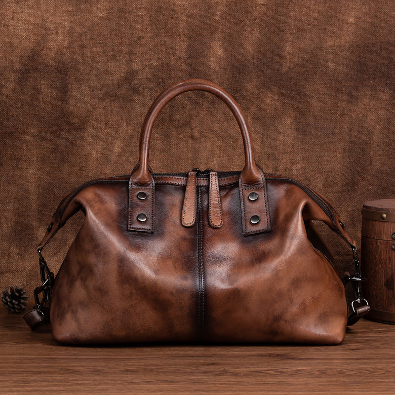 Women's Retro First Layer Cowhide Brushed Large Handbags