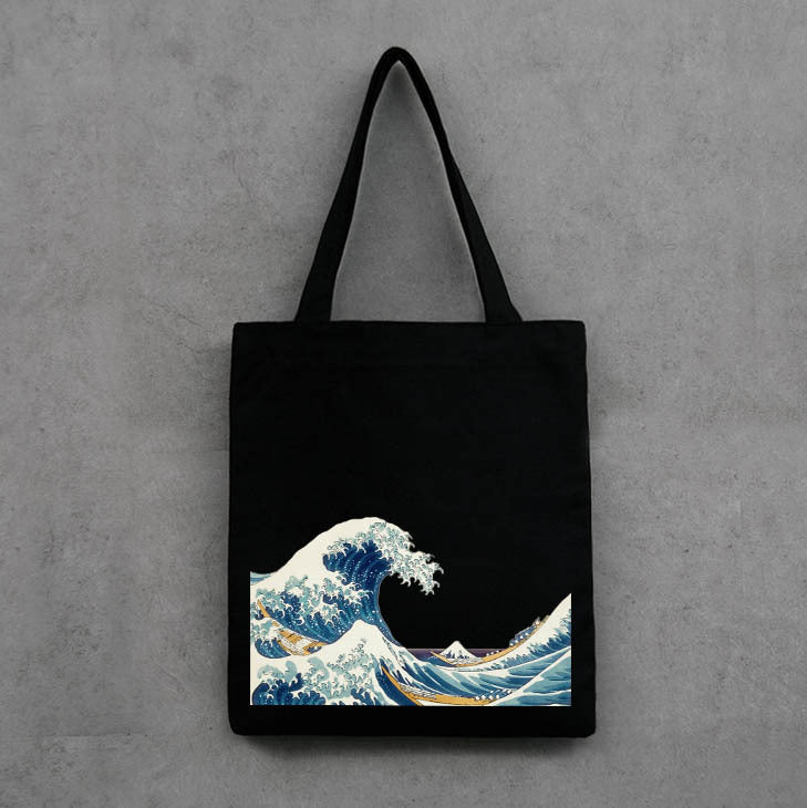 Women's Ukiyo-e Canvas Shopping Simple Cloth One Shoulder Bags