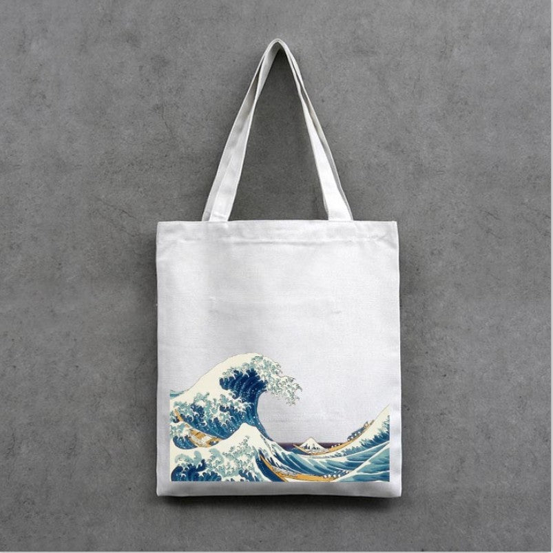Women's Ukiyo-e Canvas Shopping Simple Cloth One Shoulder Bags