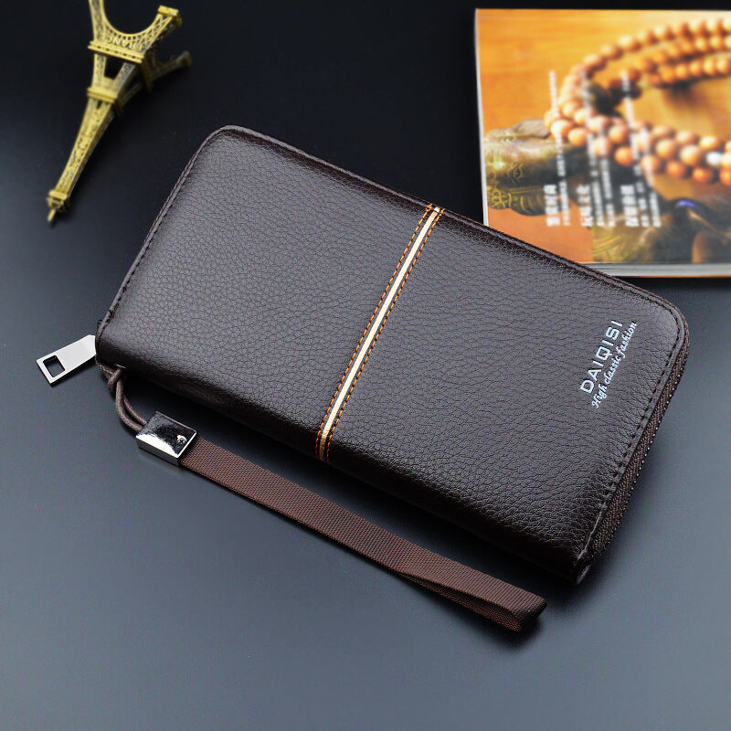 Men's Long Type Zipper Business Large Capacity Handbags