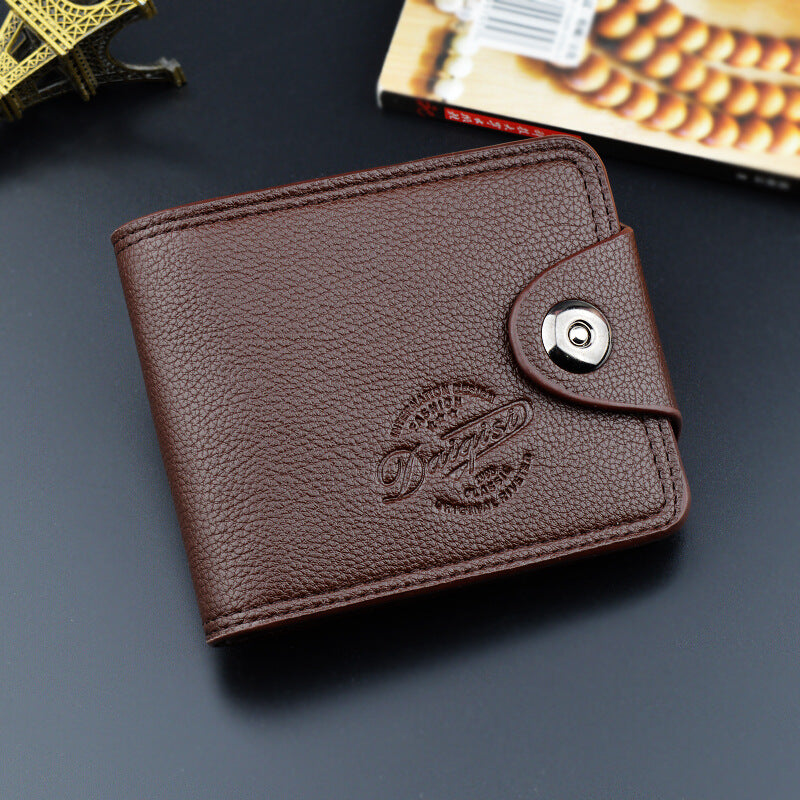 Men's Short Fashion Magnetic Snap Large Capacity Lychee Men's Wallet