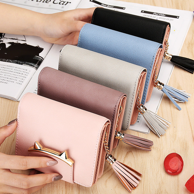 Women's Short Personalized Tassel Zipper Cute Cat Ladies Wallet
