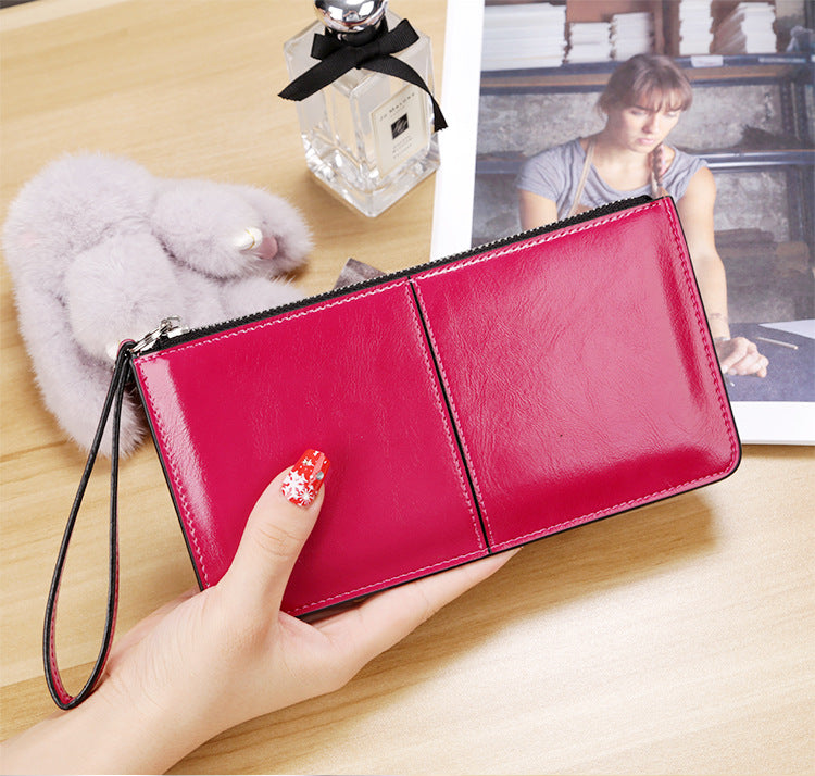 Women's Zipper Hasp Korean Style Oil Wax Handbags