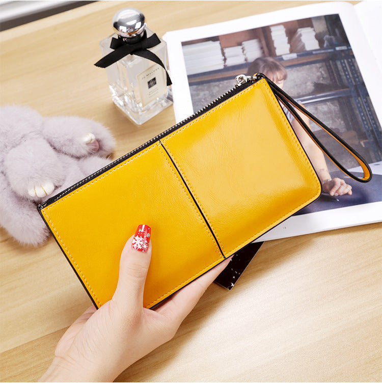 Women's Zipper Hasp Korean Style Oil Wax Handbags