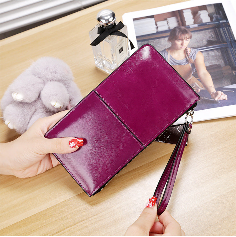 Women's Zipper Hasp Korean Style Oil Wax Handbags