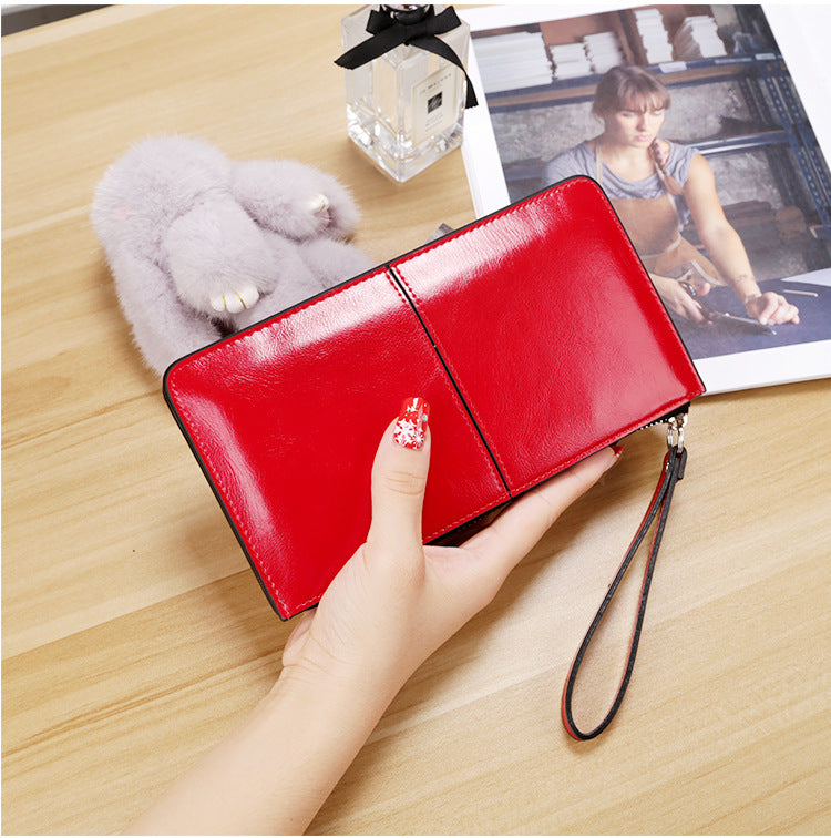 Women's Zipper Hasp Korean Style Oil Wax Handbags