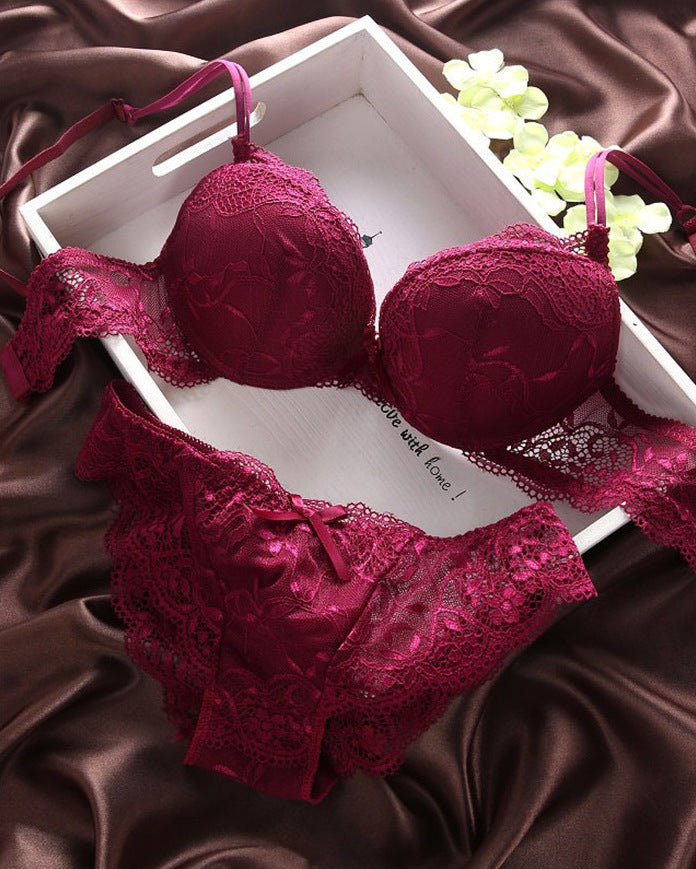 Bow Famous Sexy Full Lace Transparent Lingerie Sets