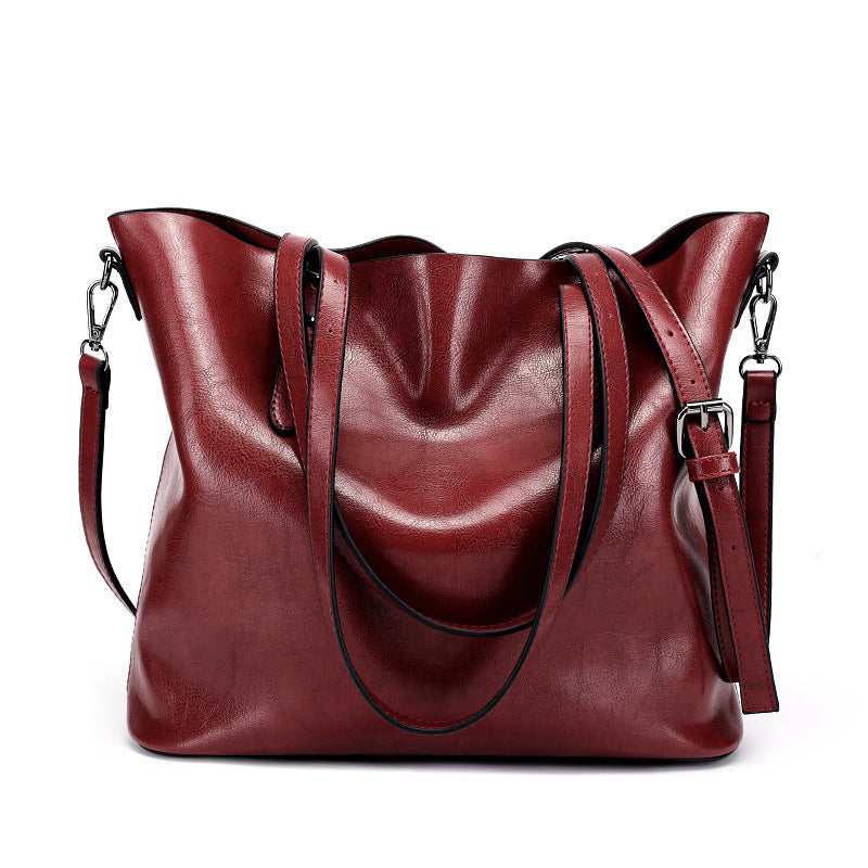 Women's Oil Wax Leather Big Large Capacity Shoulder Bags