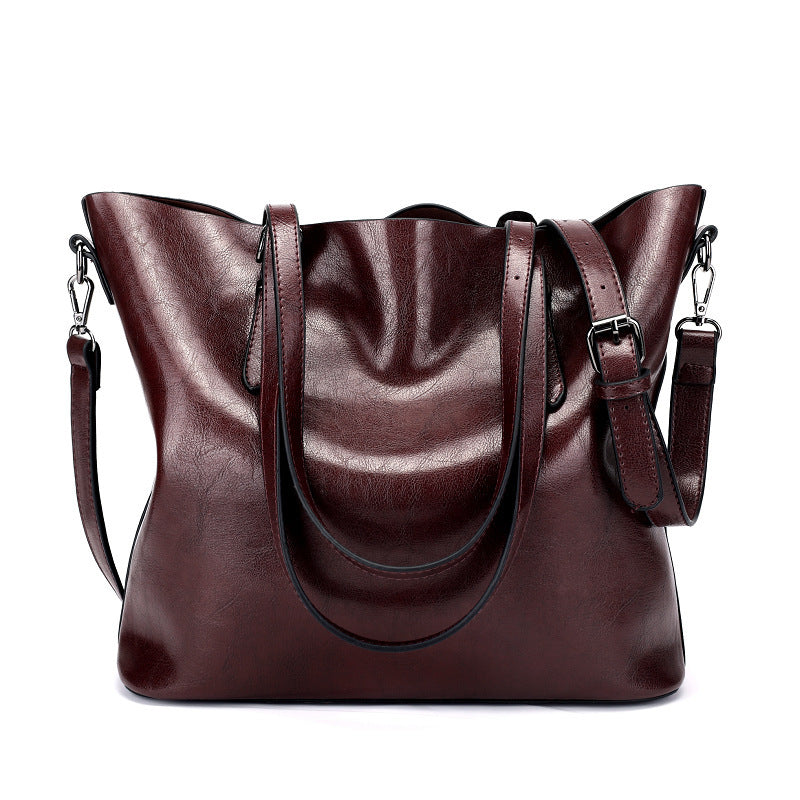 Women's Oil Wax Leather Big Large Capacity Shoulder Bags