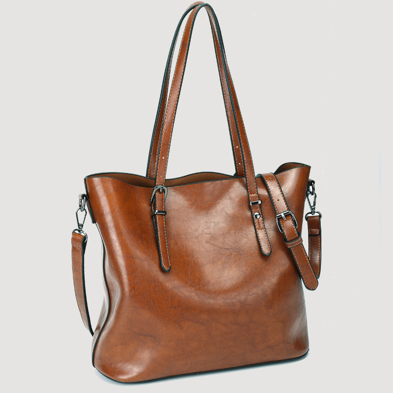 Women's Oil Wax Leather Big Large Capacity Shoulder Bags