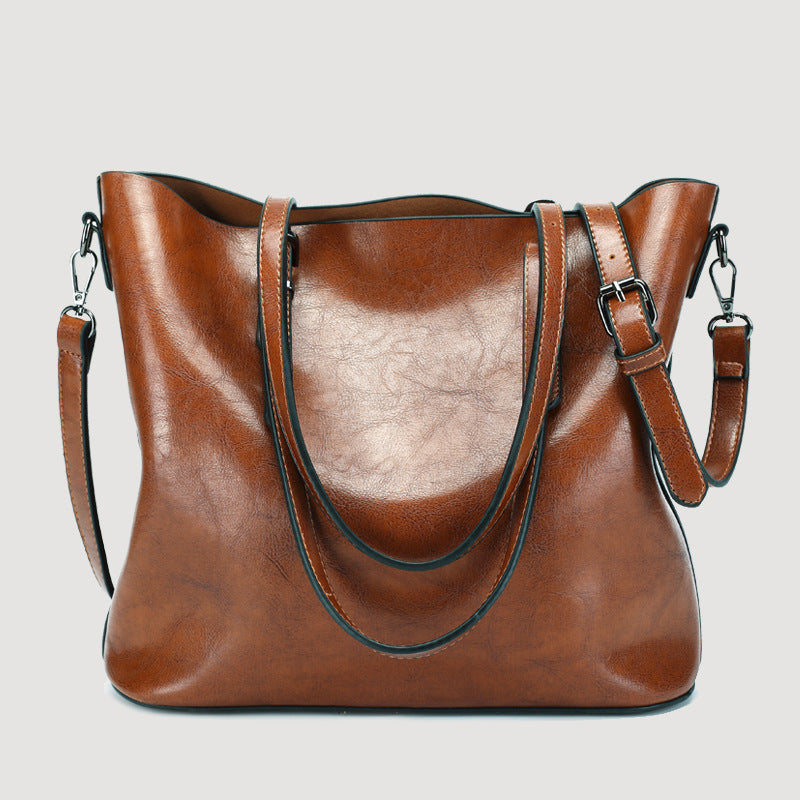 Women's Oil Wax Leather Big Large Capacity Shoulder Bags