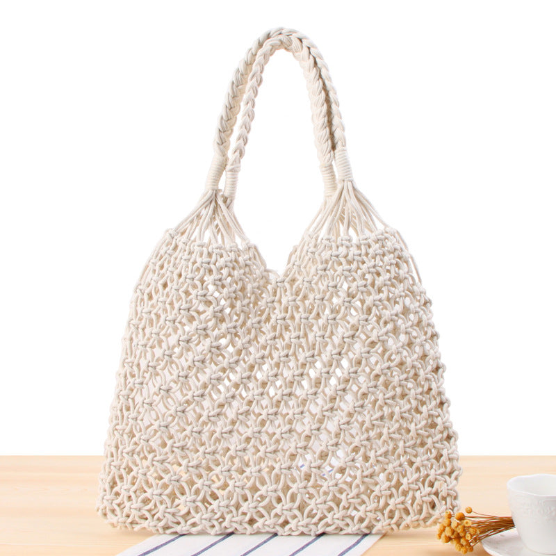 Women's Mori Style Straw Degrees Handmade Cotton Shoulder Bags
