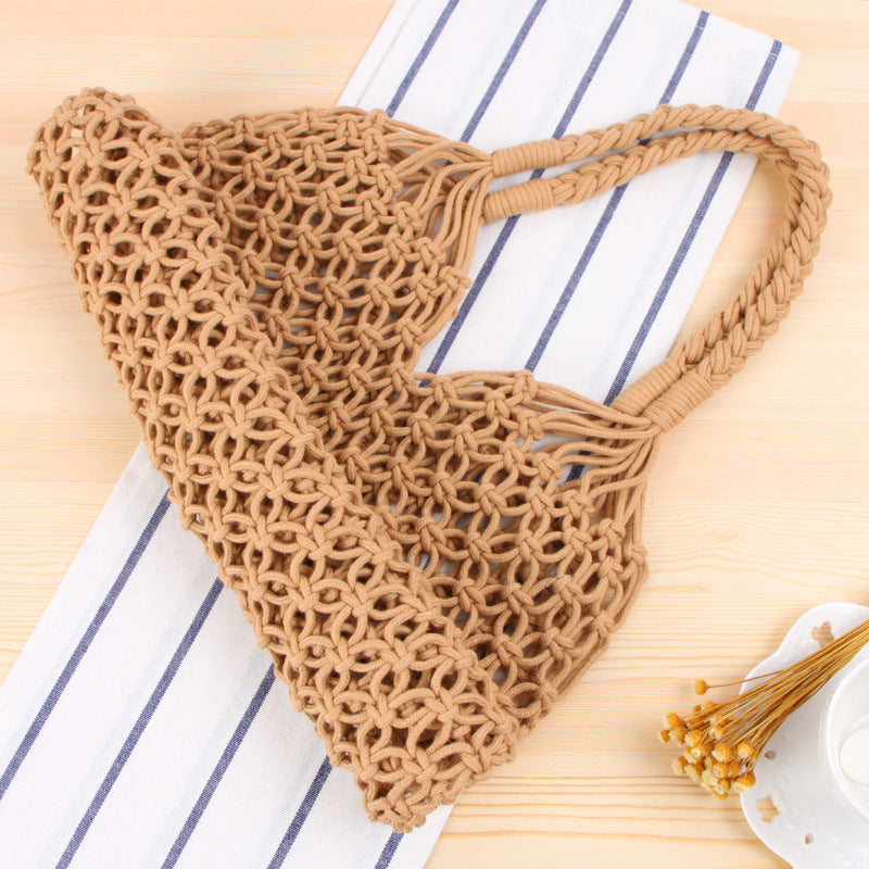 Women's Mori Style Straw Degrees Handmade Cotton Shoulder Bags