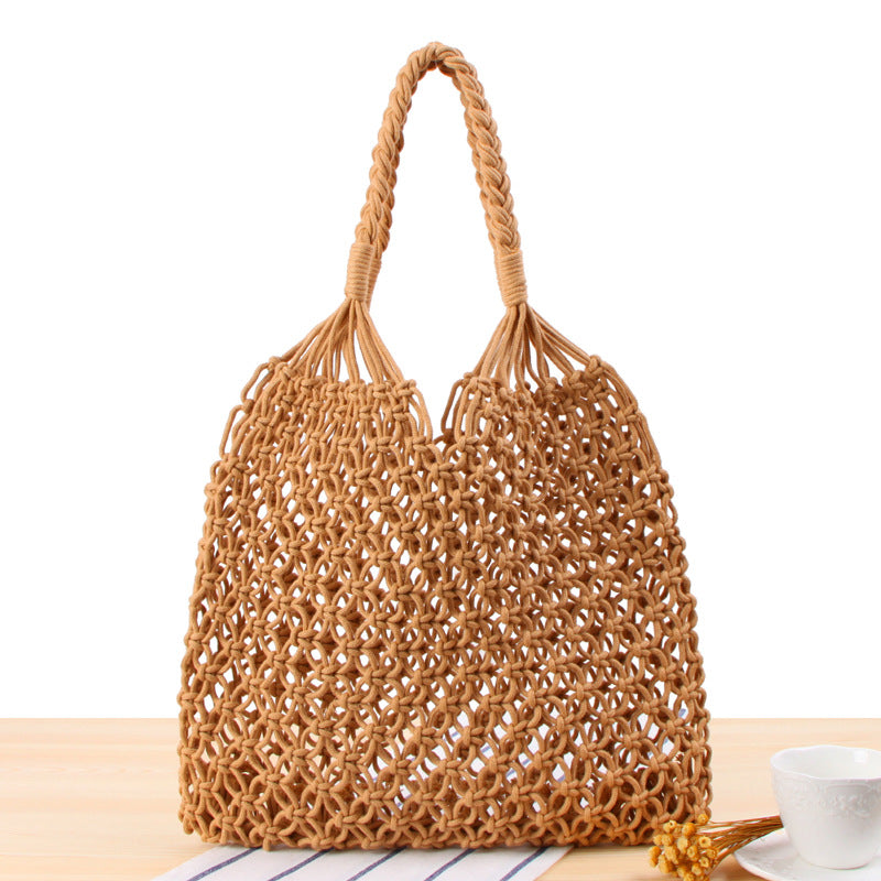 Women's Mori Style Straw Degrees Handmade Cotton Shoulder Bags