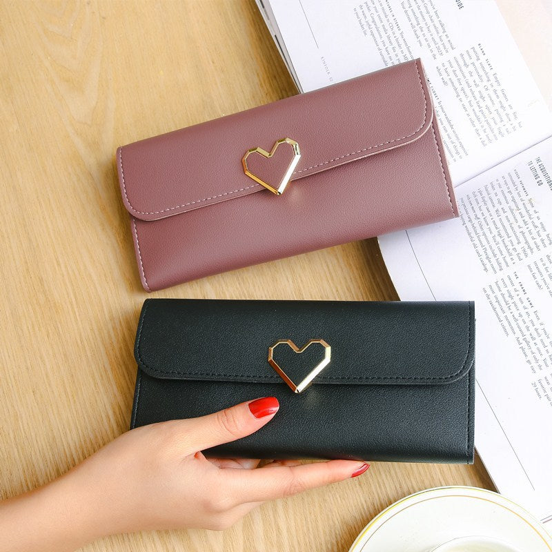 Women's Plain Heart-shaped Long Multiple Slots Mobile Ladies Wallets