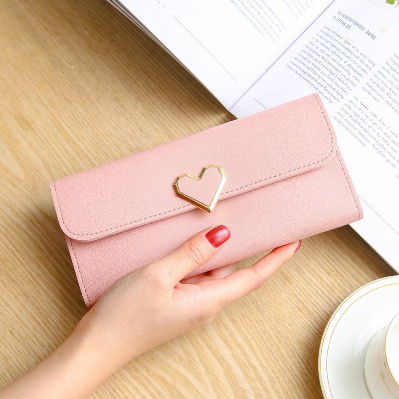 Women's Plain Heart-shaped Long Multiple Slots Mobile Ladies Wallets