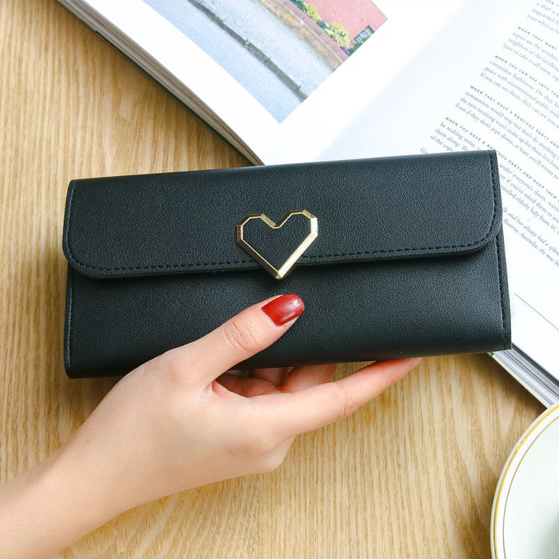Women's Plain Heart-shaped Long Multiple Slots Mobile Ladies Wallets