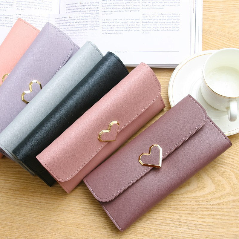 Women's Plain Heart-shaped Long Multiple Slots Mobile Ladies Wallets