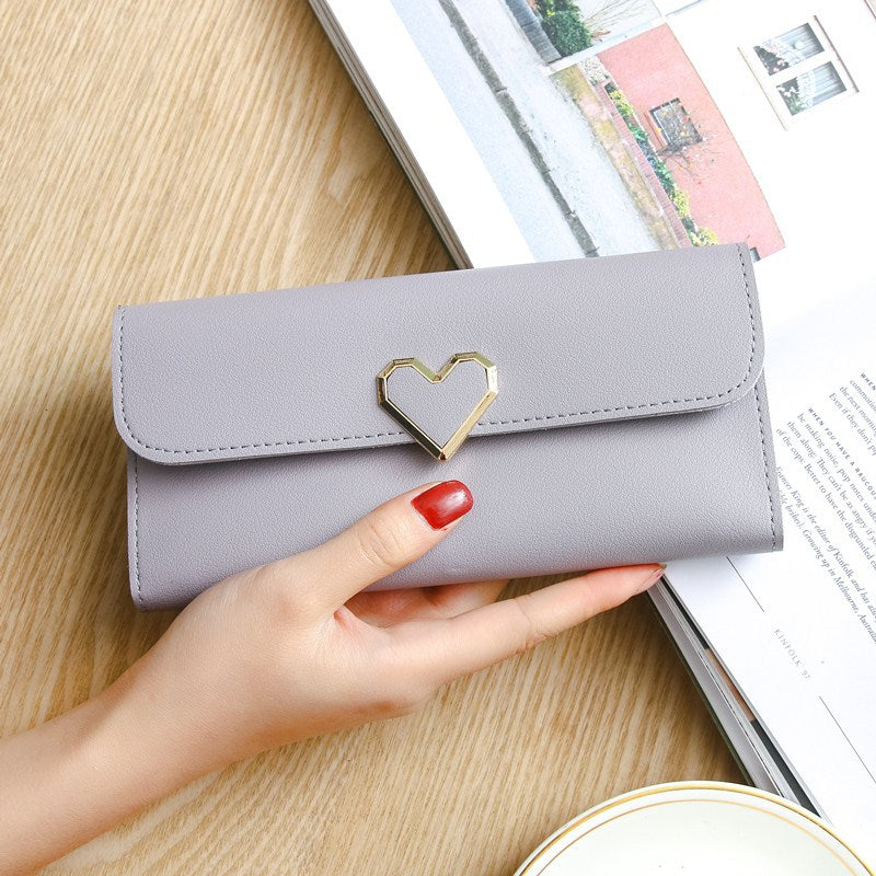 Women's Plain Heart-shaped Long Multiple Slots Mobile Ladies Wallets