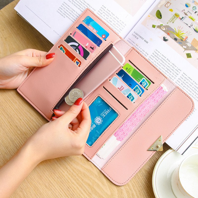 Women's Plain Heart-shaped Long Multiple Slots Mobile Ladies Wallets