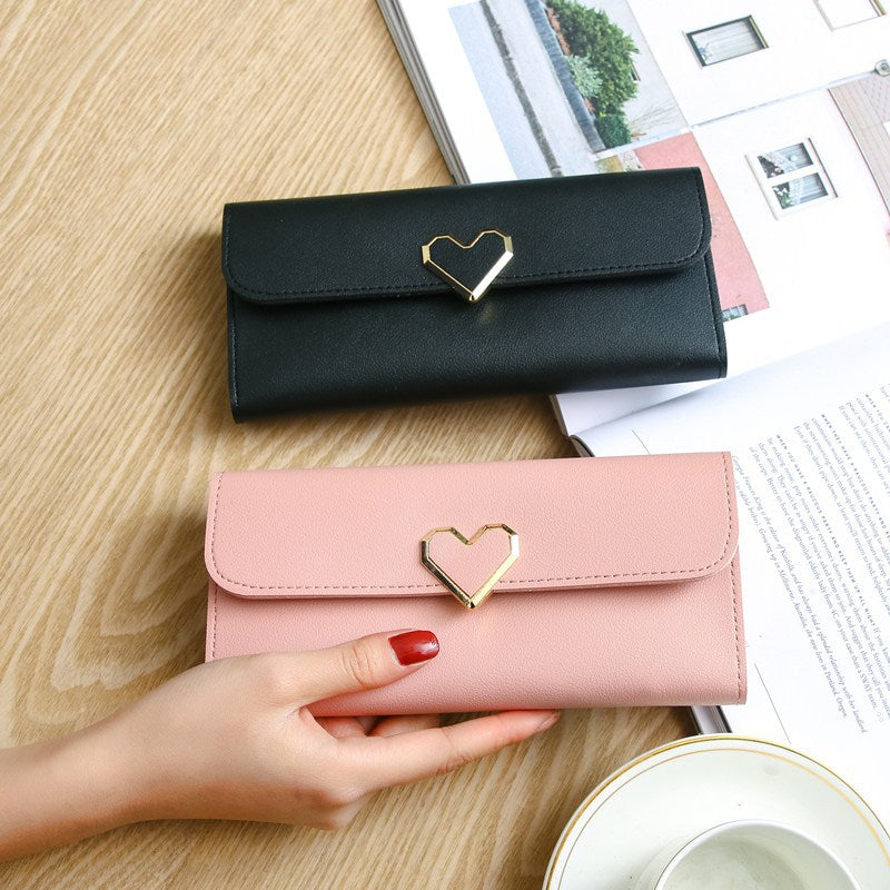 Women's Plain Heart-shaped Long Multiple Slots Mobile Ladies Wallets