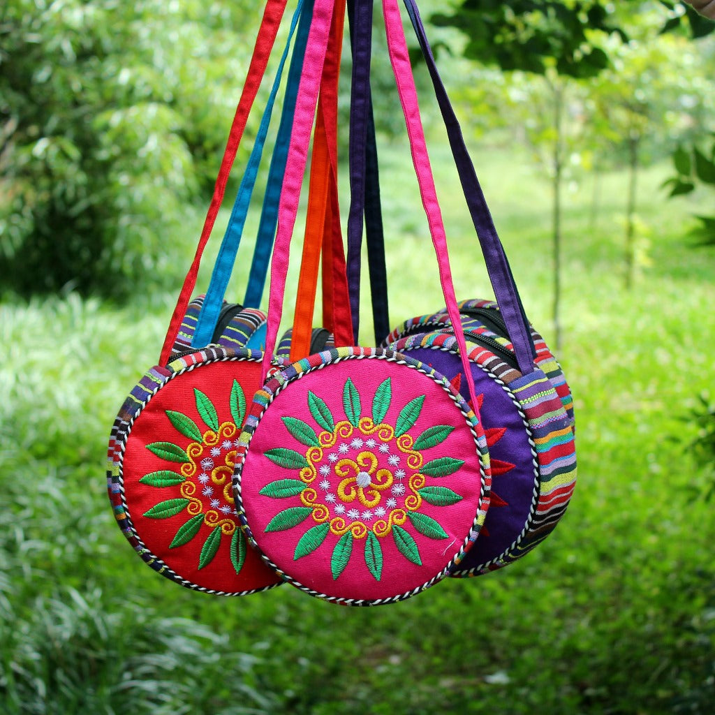 Style Sunflower Embroidered Canvas Rainbow Round Ten Bags