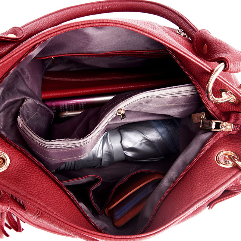 Women's Fashion Big Tassel Large Capacity Soft Shoulder Bags