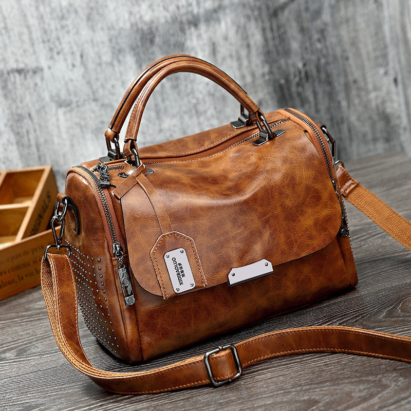 Women's Fashion Retro Oil Waxed Leather Portable Handbags