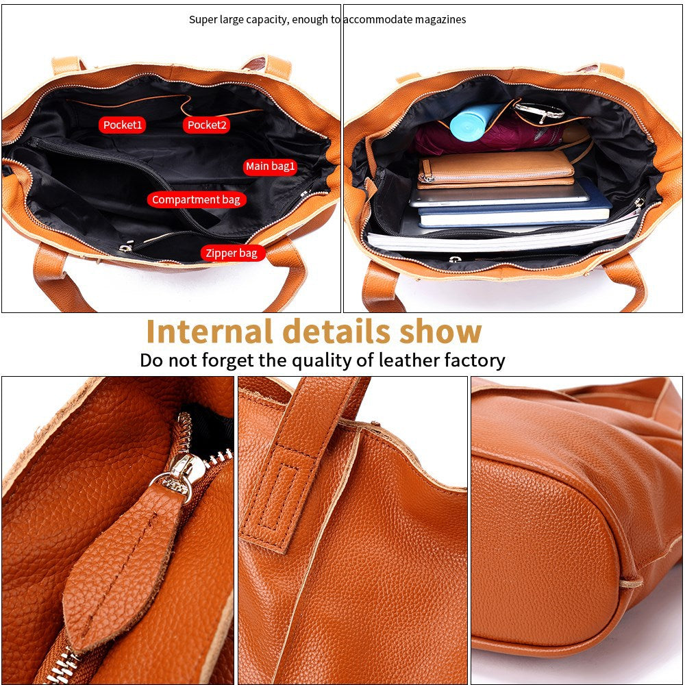 Women's Large Capacity Soft Leather Genuine Big Shoulder Bags