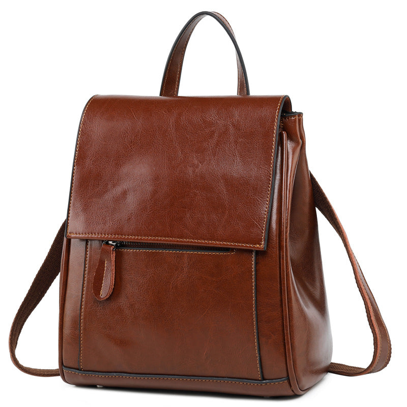 Women's Versatile Fashion Leather Oil Wax Backpacks