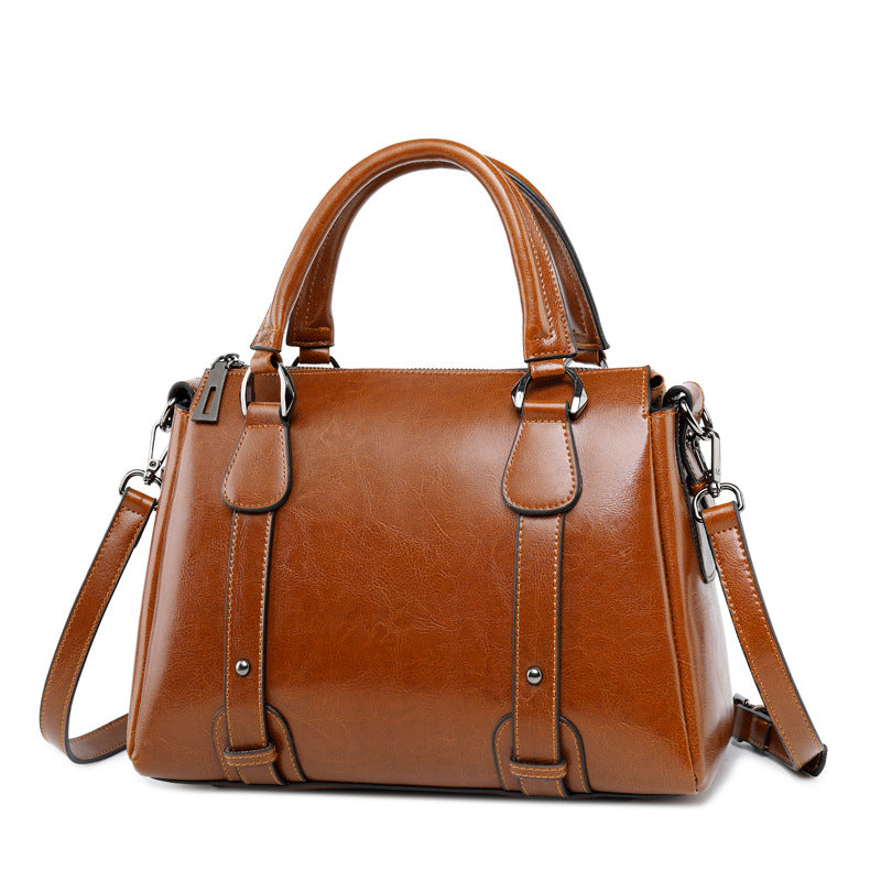 Women's Large Capacity Textured Fashion Genuine Leather Handbags