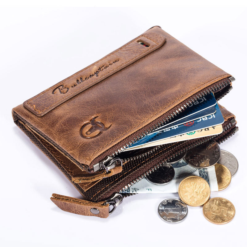 Men's Captain Vintage Genuine Leather Zipper Vertical Short Album Driving License Men's Wallets