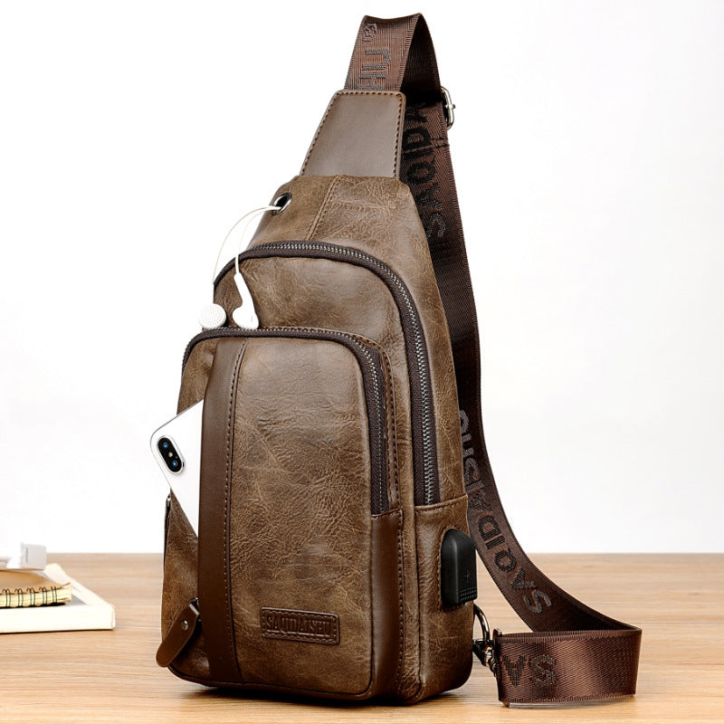 Men's Cool Kangaroo Trendy Retro Leather Men's Chest Bags