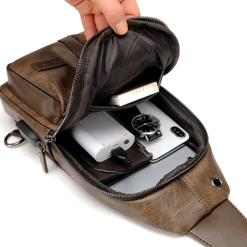Men's Cool Kangaroo Trendy Retro Leather Men's Chest Bags