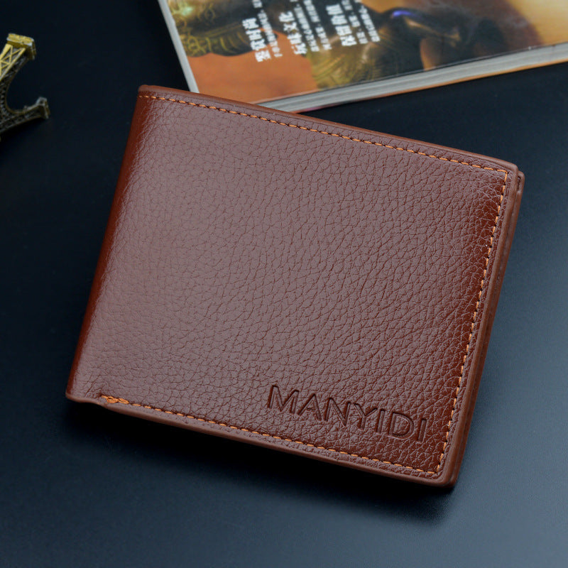Men's Short License Thin Fold Horizontal Business Lychee Pattern Retro Men's Wallets