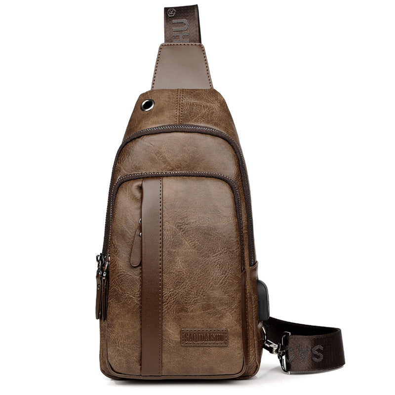 Men's Cool Kangaroo Trendy Retro Leather Men's Chest Bags