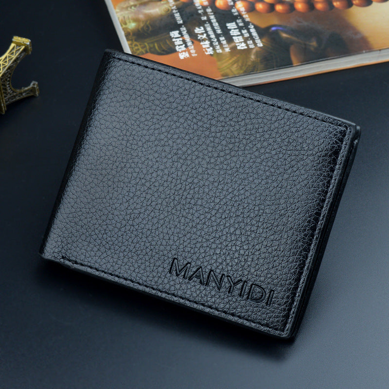 Men's License Thin Fold Horizontal Business Lychee Pattern Men's Wallet